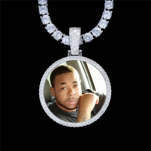 925S & VVS Moissanite 3D Circle Custom Picture Pendant