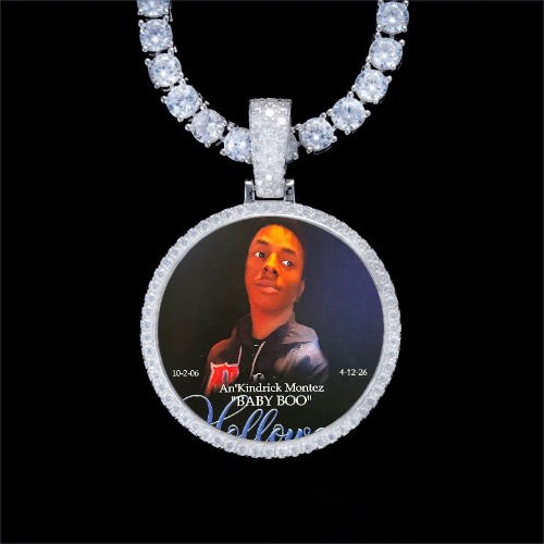 925S & VVS Moissanite 3D Circle Custom Picture Pendant