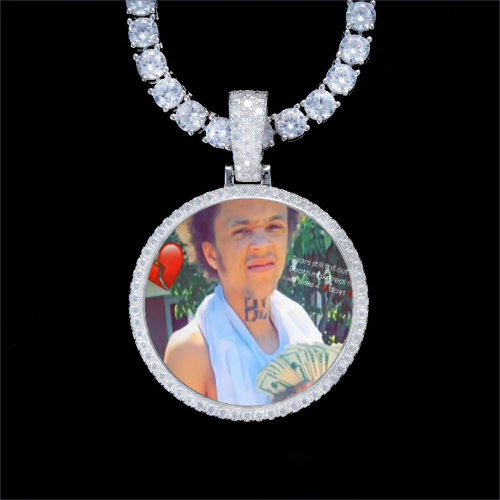 925S & VVS Moissanite 3D Circle Custom Picture Pendant