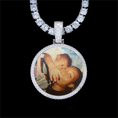 925S & VVS Moissanite 3D Circle Custom Picture Pendant