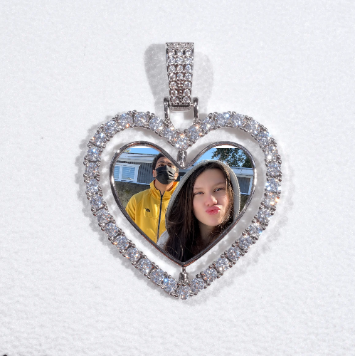 3D Spinning 2-Faced Heart Custom Picture Pendant