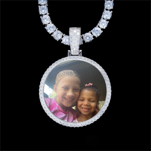 925S & VVS Moissanite 3D Circle Custom Picture Pendant