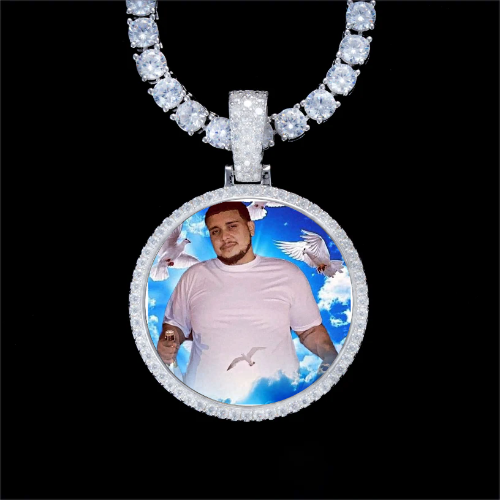 925S & VVS Moissanite 3D Circle Custom Picture Pendant