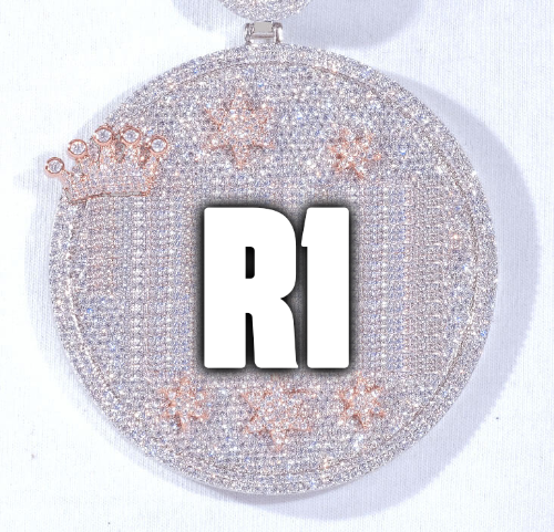 CUSTOM LETTER NECKLACE 3D BIG CROWN DISC