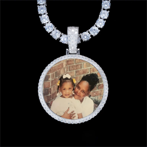 925S & VVS Moissanite 3D Circle Custom Picture Pendant