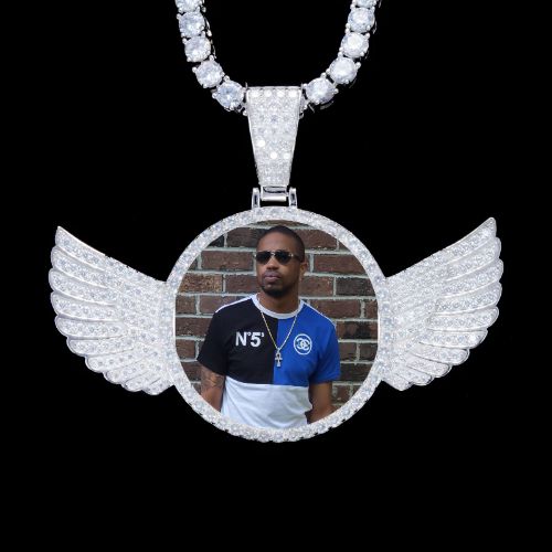 925S & VVS Moissanite 3D Wing Custom Picture Pendant