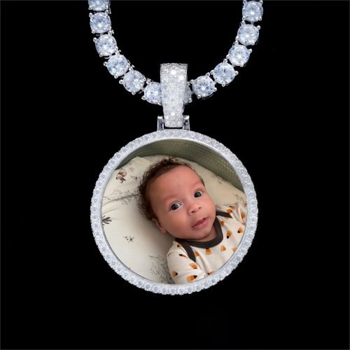 925S & VVS Moissanite 3D Circle Custom Picture Pendant