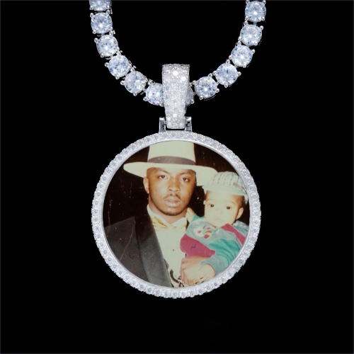925S & VVS Moissanite 3D Circle Custom Picture Pendant