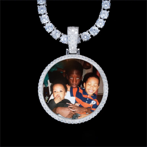 925S & VVS Moissanite 3D Circle Custom Picture Pendant