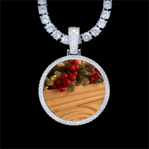 925S & VVS Moissanite 3D Circle Custom Picture Pendant