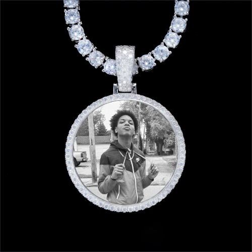 925S & VVS Moissanite 3D Circle Custom Picture Pendant