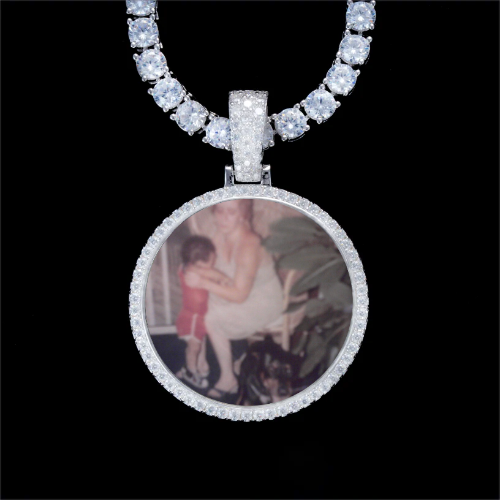 925S & VVS Moissanite 3D Circle Custom Picture Pendant