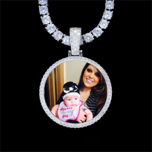 925S & VVS Moissanite 3D Circle Custom Picture Pendant