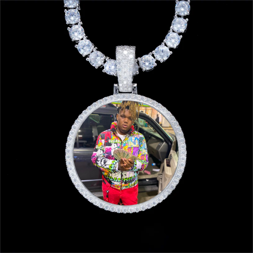 925S & VVS Moissanite 3D Circle Custom Picture Pendant