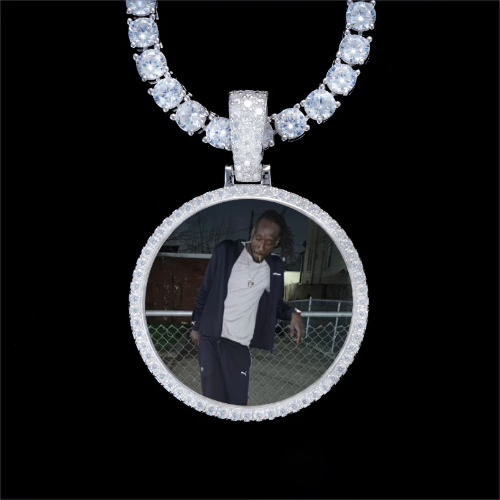 925S & VVS Moissanite 3D Circle Custom Picture Pendant
