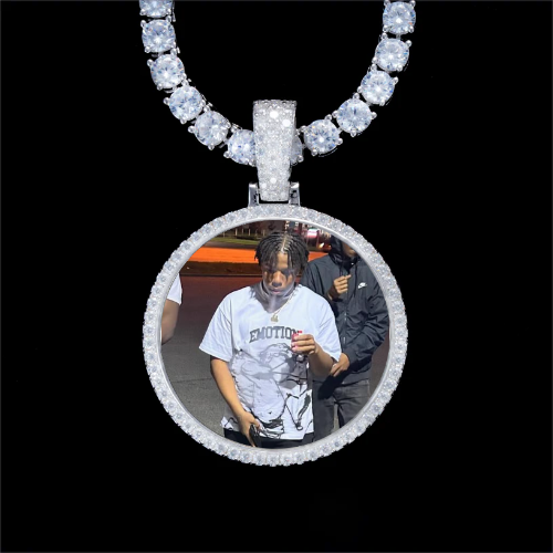 925S & VVS Moissanite 3D Circle Custom Picture Pendant