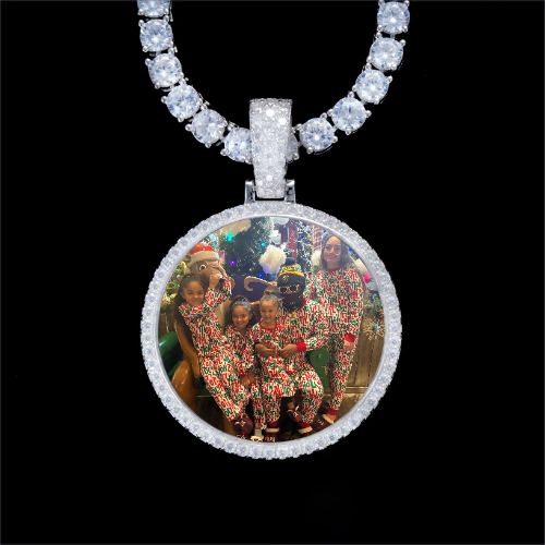 925S & VVS Moissanite 3D Circle Custom Picture Pendant