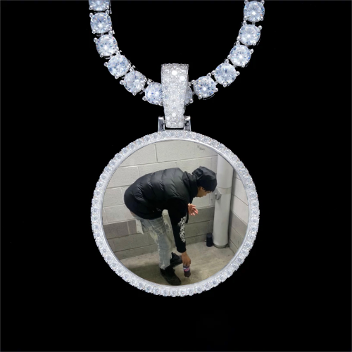 925S & VVS Moissanite 3D Circle Custom Picture Pendant