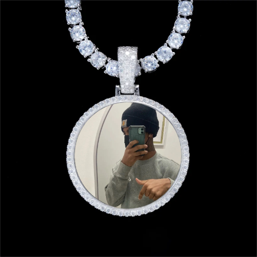 925S & VVS Moissanite 3D Circle Custom Picture Pendant