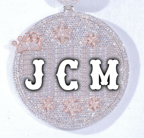 CUSTOM LETTER NECKLACE 3D BIG CROWN DISC