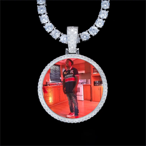 925S & VVS Moissanite 3D Circle Custom Picture Pendant