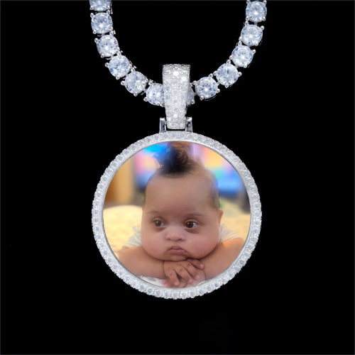 925S & VVS Moissanite 3D Circle Custom Picture Pendant