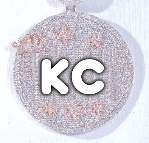 CUSTOM LETTER NECKLACE 3D BIG CROWN DISC