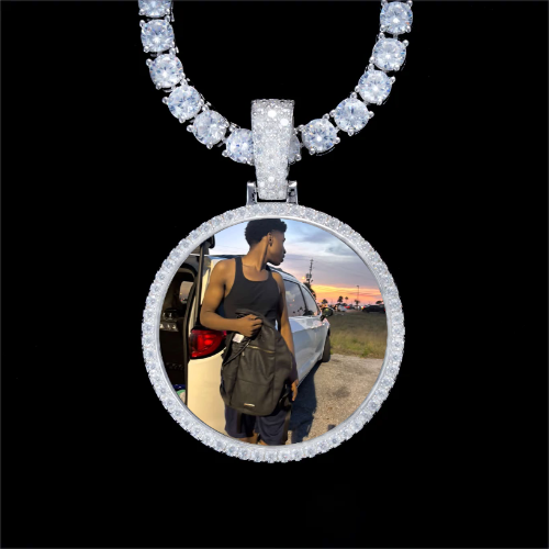 925S & VVS Moissanite 3D Circle Custom Picture Pendant