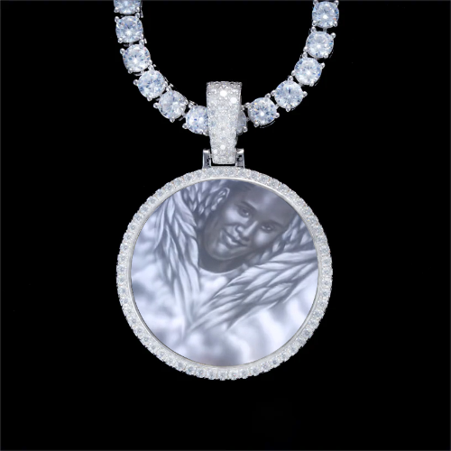 925S & VVS Moissanite 3D Circle Custom Picture Pendant