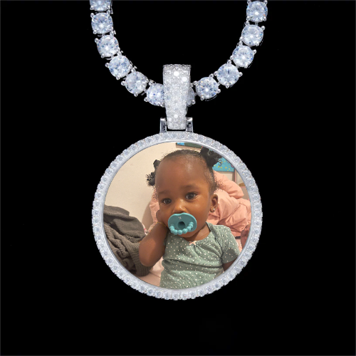 925S & VVS Moissanite 3D Circle Custom Picture Pendant