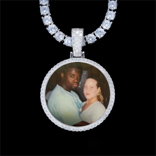 925S & VVS Moissanite 3D Circle Custom Picture Pendant