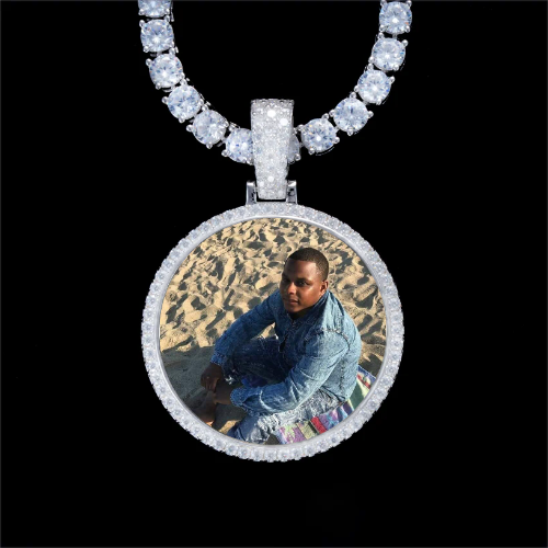 925S & VVS Moissanite 3D Circle Custom Picture Pendant