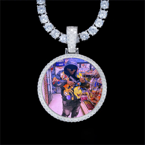 925S & VVS Moissanite 3D Circle Custom Picture Pendant