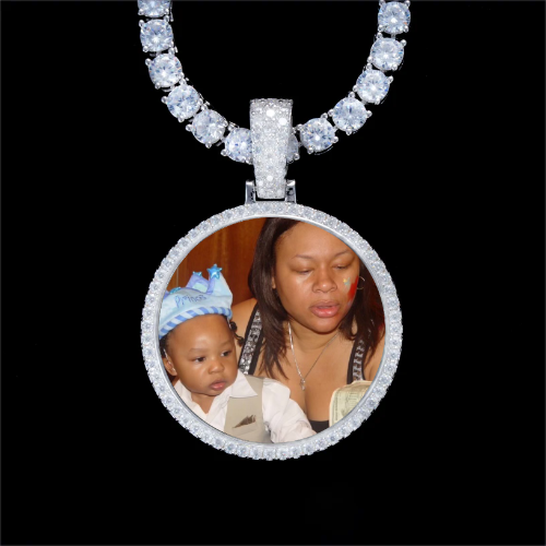 925S & VVS Moissanite 3D Circle Custom Picture Pendant