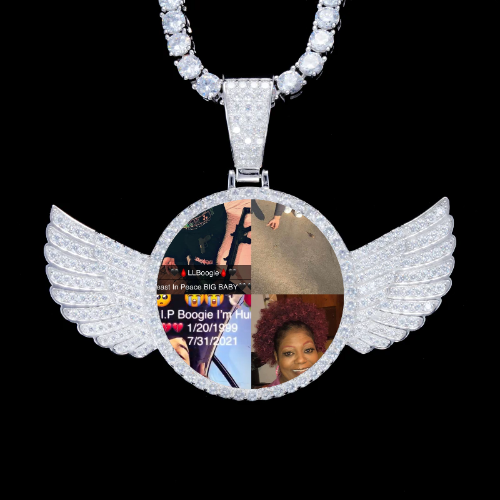 925S & VVS Moissanite 3D Wing Custom Picture Pendant