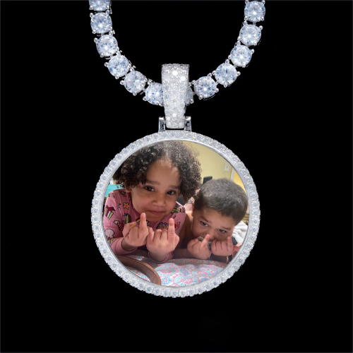 925S & VVS Moissanite 3D Circle Custom Picture Pendant