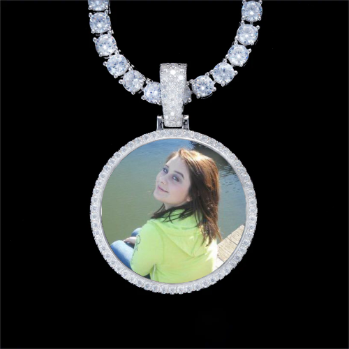 925S & VVS Moissanite 3D Circle Custom Picture Pendant
