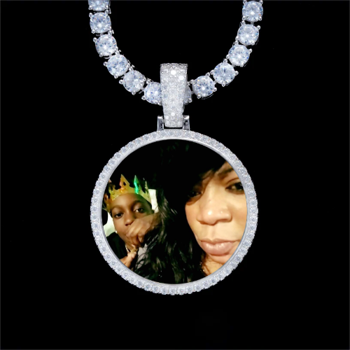925S & VVS Moissanite 3D Circle Custom Picture Pendant