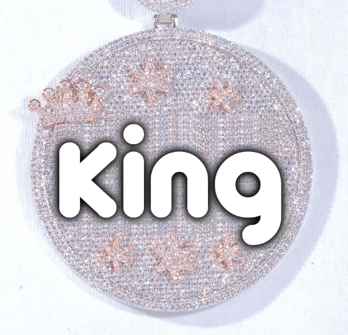 CUSTOM LETTER NECKLACE 3D BIG CROWN DISC