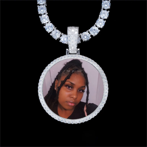 925S & VVS Moissanite 3D Circle Custom Picture Pendant