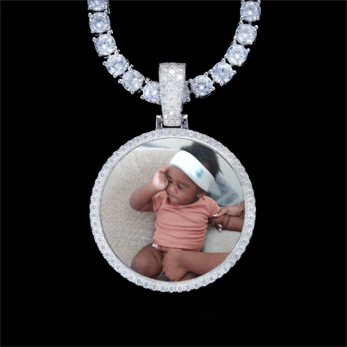 925S & VVS Moissanite 3D Circle Custom Picture Pendant