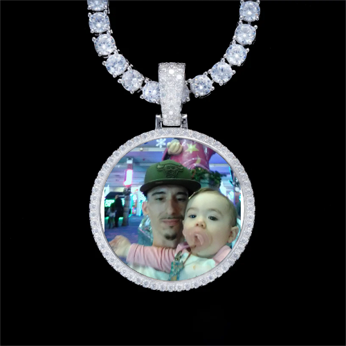 925S & VVS Moissanite 3D Circle Custom Picture Pendant