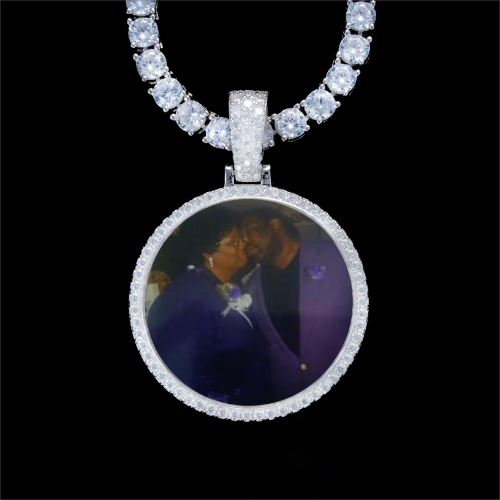 925S & VVS Moissanite 3D Circle Custom Picture Pendant