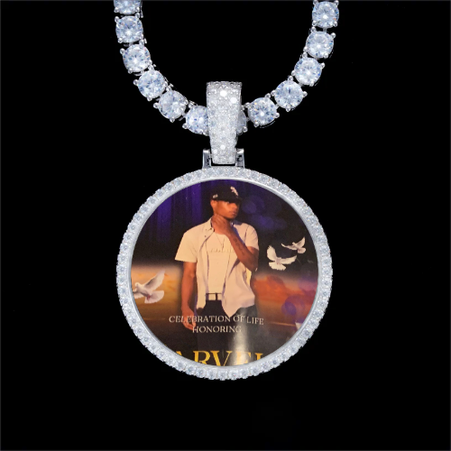 925S & VVS Moissanite 3D Circle Custom Picture Pendant
