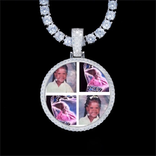 925S & VVS Moissanite 3D Circle Custom Picture Pendant