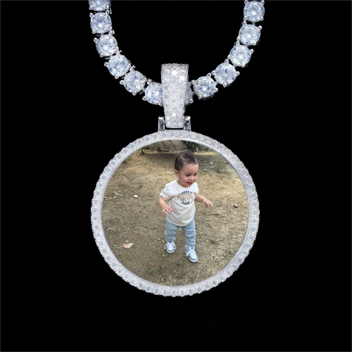 925S & VVS Moissanite 3D Circle Custom Picture Pendant