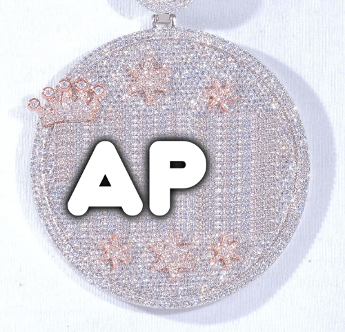 CUSTOM LETTER NECKLACE 3D BIG CROWN DISC