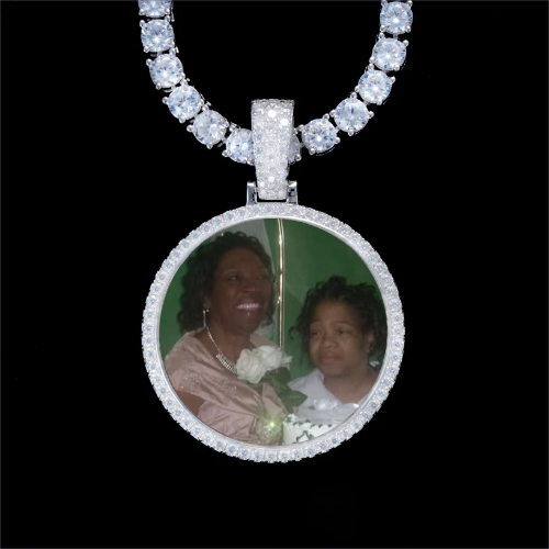 925S & VVS Moissanite 3D Circle Custom Picture Pendant
