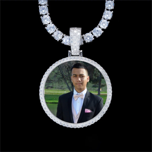 925S & VVS Moissanite 3D Circle Custom Picture Pendant