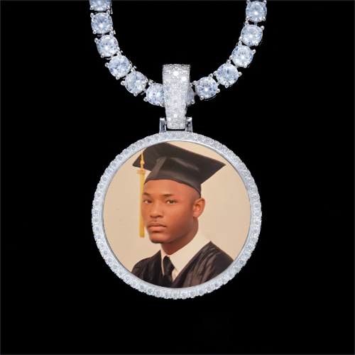 925S & VVS Moissanite 3D Circle Custom Picture Pendant